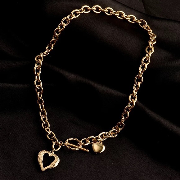 1pcs Heart Circle & Bar Love Pendant Chain Baroque Gold Heart - Picture 7 of 15